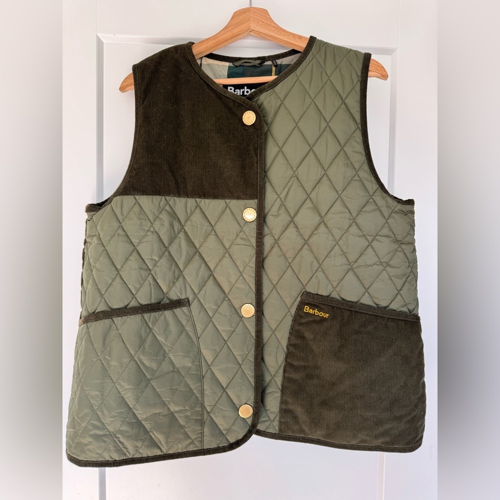 Barbour Olive and Brown Quilted Vest